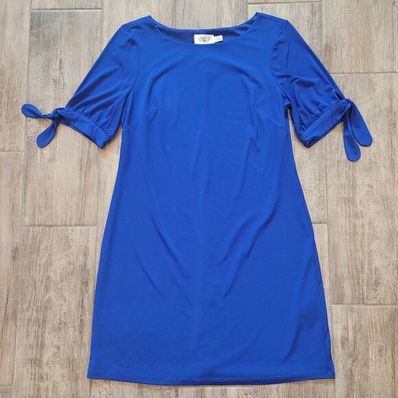 Eliza J Blue Sheath Dress with Cuffed Short Sleeves - Picture 3 of 11